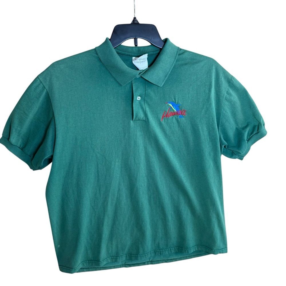 Vintage 90s Stedman by Hanes Hawaii Dolphin Embroidered Polo Shirt Green Adult L